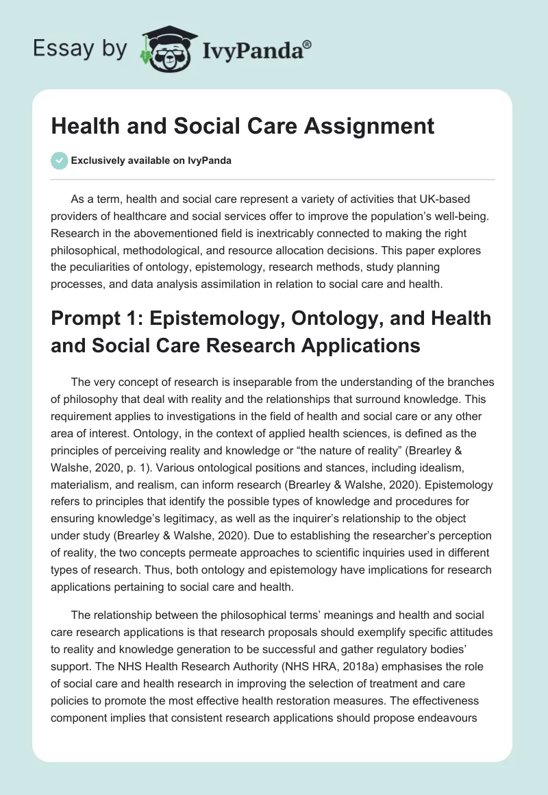 Health and Social Care Assignment. Page 1
