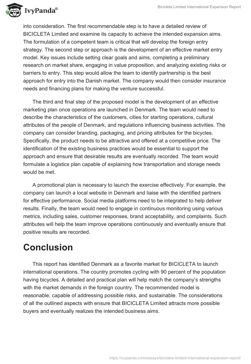 Bicicleta Limited International Expansion Report. Page 5