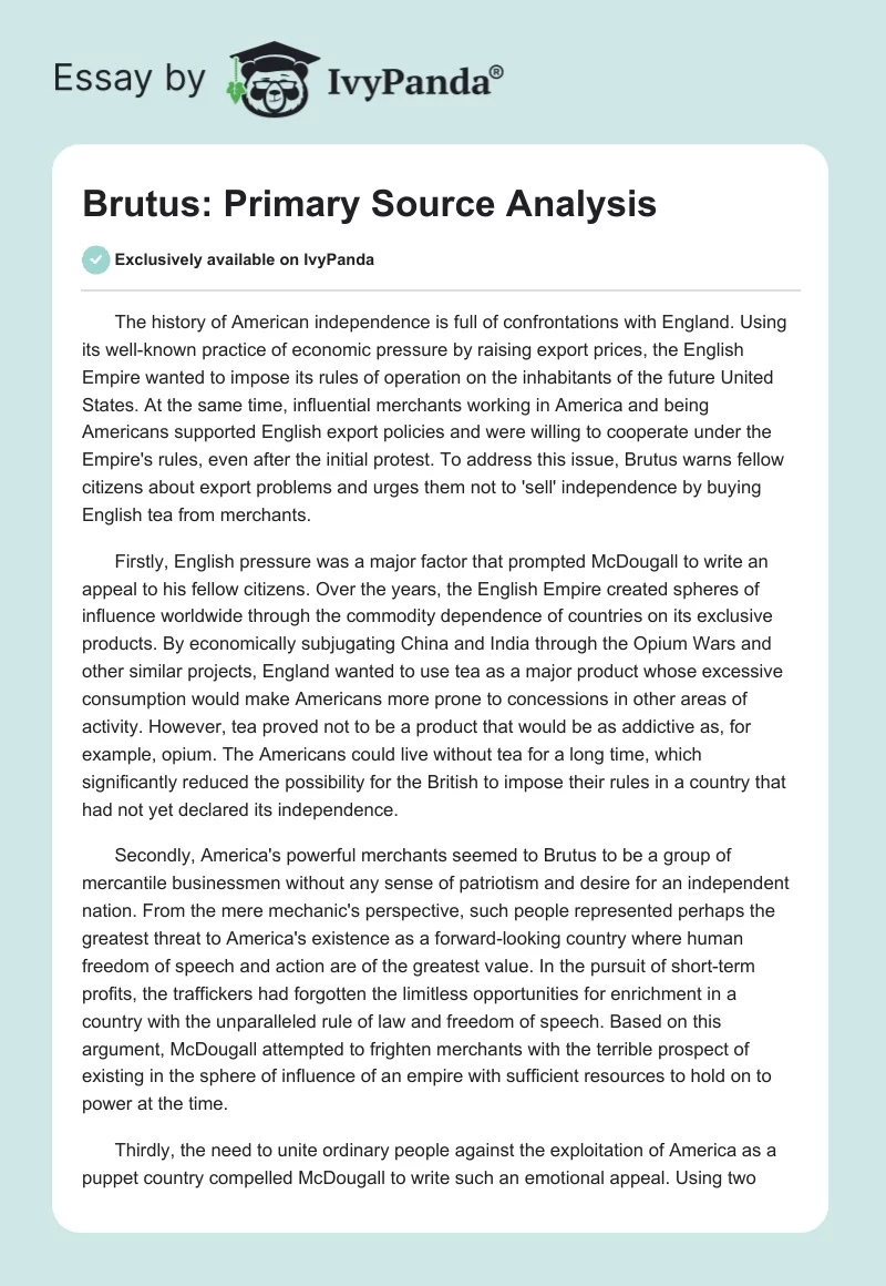 Brutus: Primary Source Analysis. Page 1