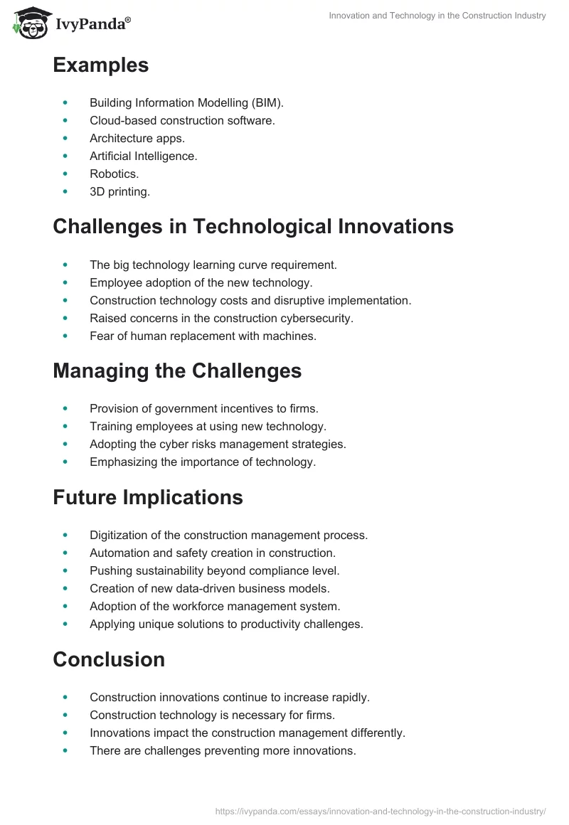 Innovation and Technology in the Construction Industry. Page 2