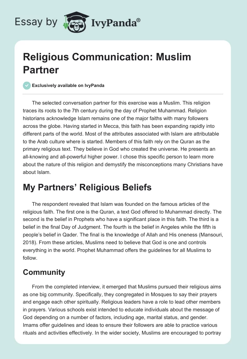 Religious Communication: Muslim Partner. Page 1