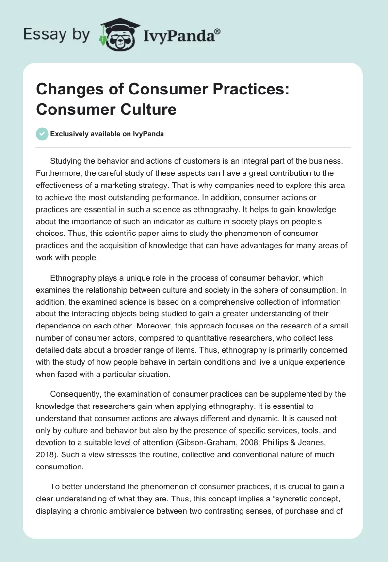 Changes of Consumer Practices: Consumer Culture. Page 1