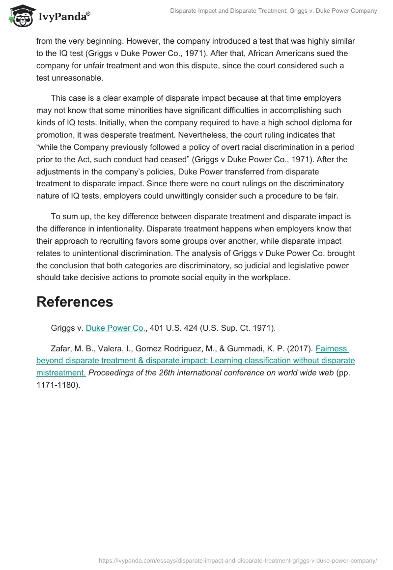 Disparate Impact and Disparate Treatment: Griggs v. Duke Power Company. Page 2
