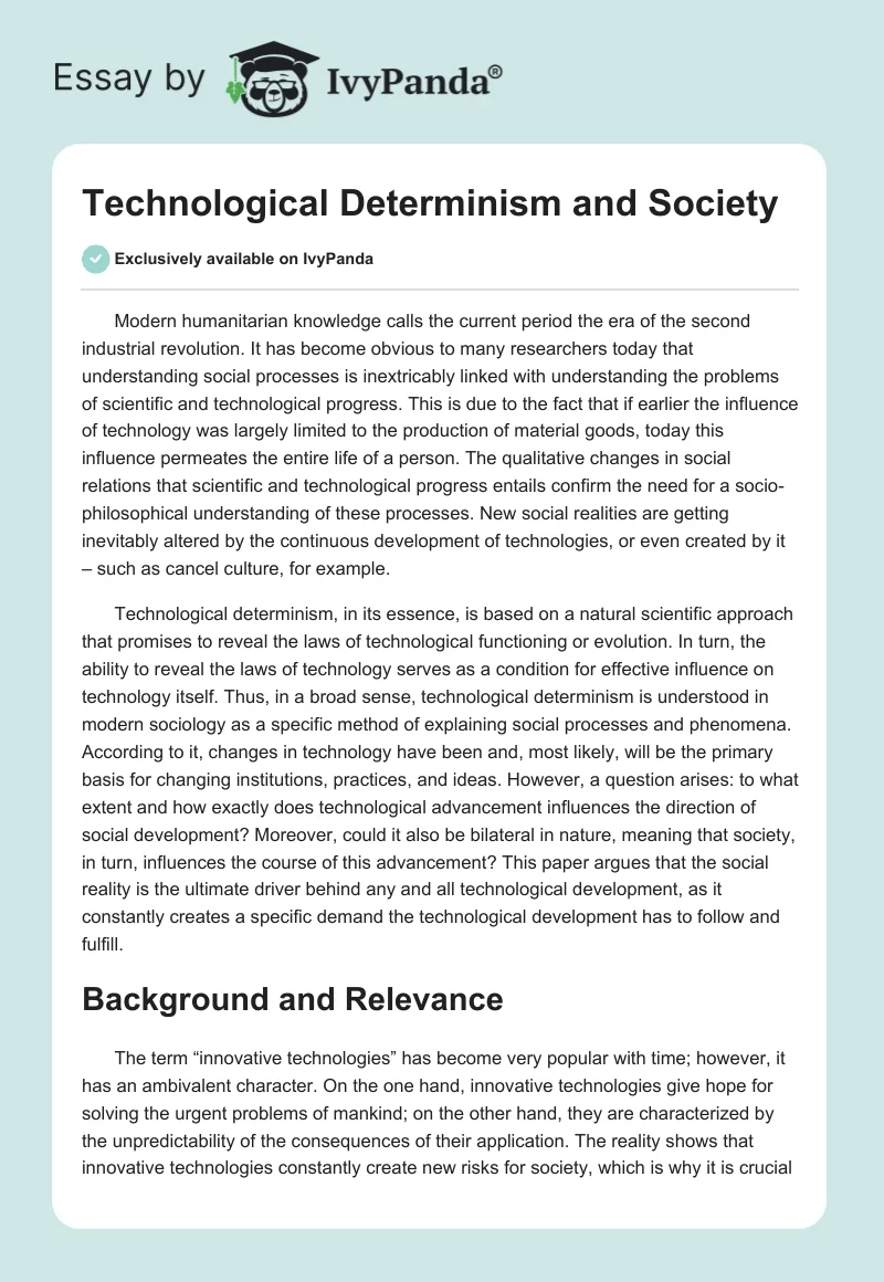 Technological Determinism and Society. Page 1