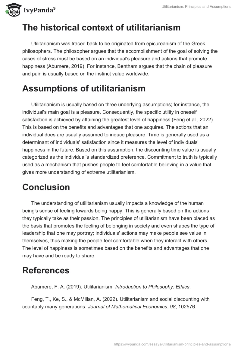 Utilitarianism: Principles and Assumptions. Page 2