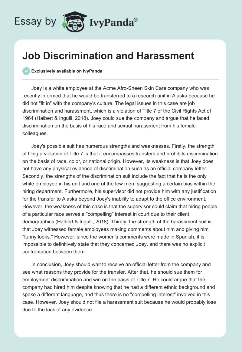 Job Discrimination and Harassment. Page 1