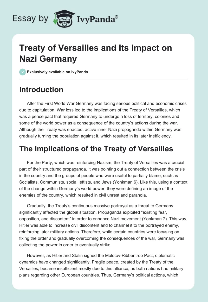 Treaty of Versailles and Its Impact on Nazi Germany. Page 1