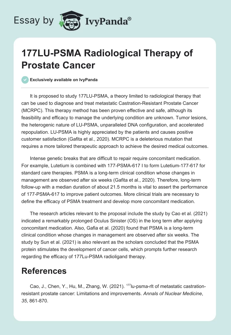 177LU-PSMA Radiological Therapy of Prostate Cancer. Page 1