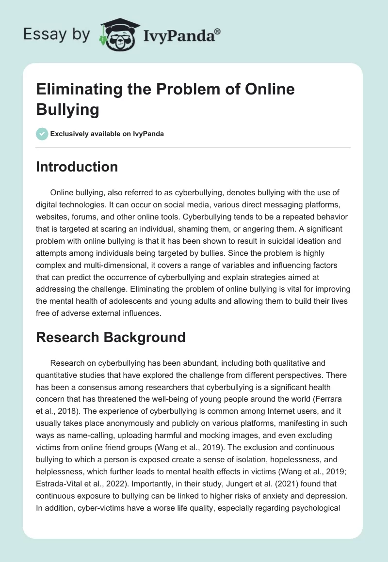 Eliminating the Problem of Online Bullying. Page 1