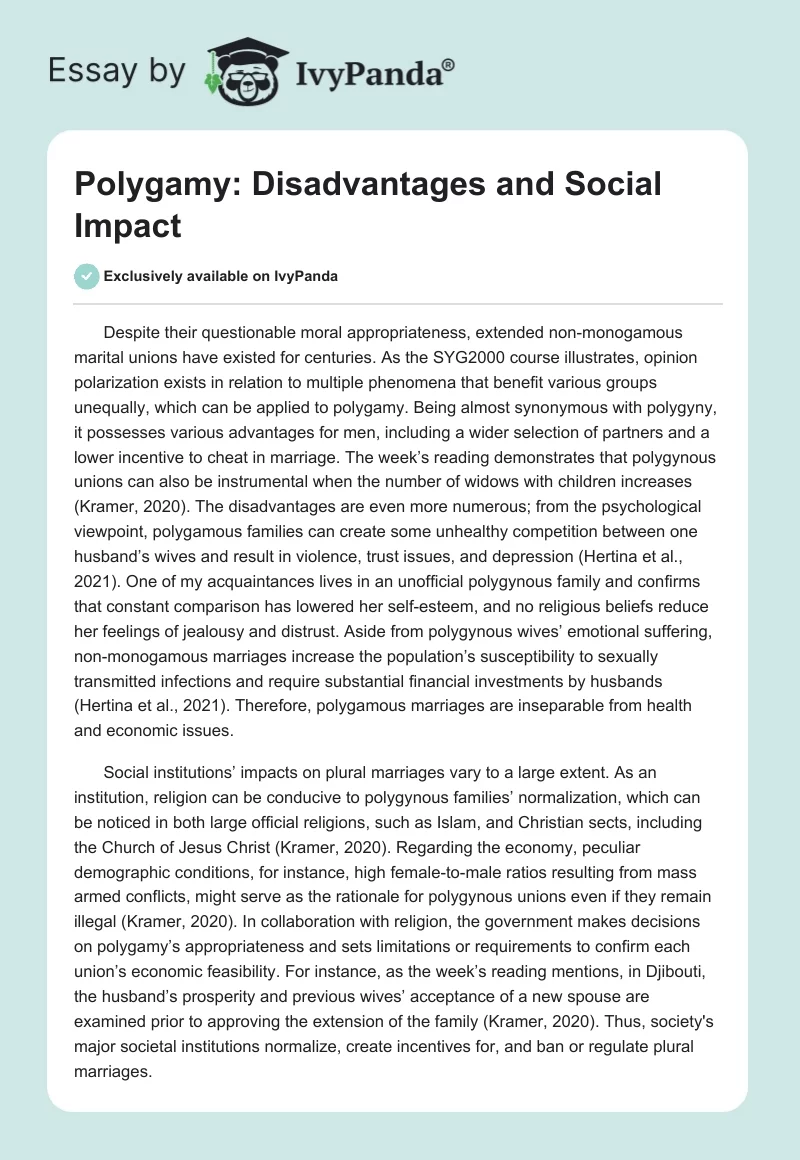 Polygamy: Disadvantages and Social Impact. Page 1
