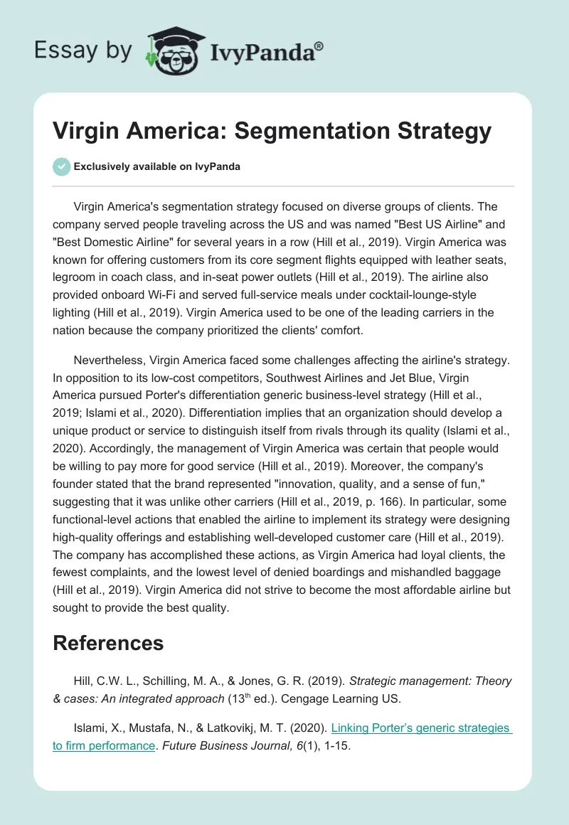 Virgin America: Segmentation Strategy. Page 1