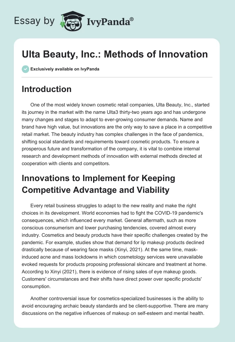 Ulta Beauty, Inc.: Methods of Innovation. Page 1