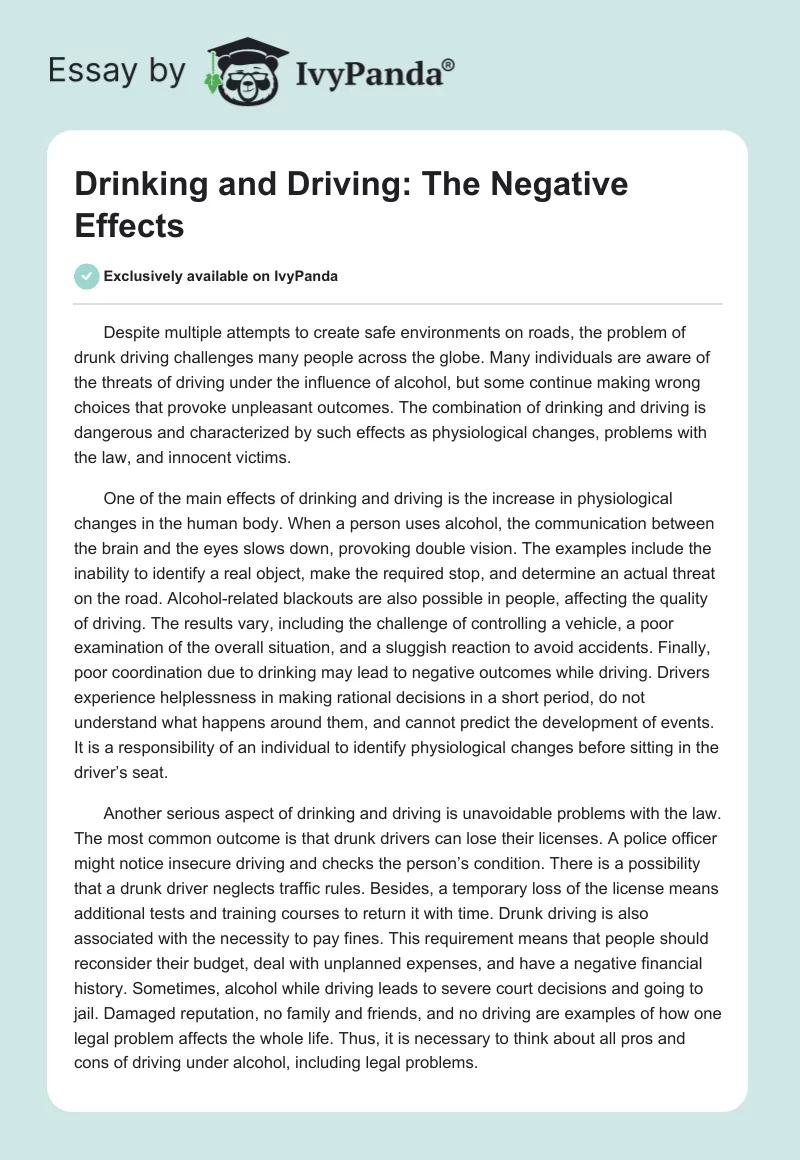 Drinking and Driving: The Negative Effects. Page 1