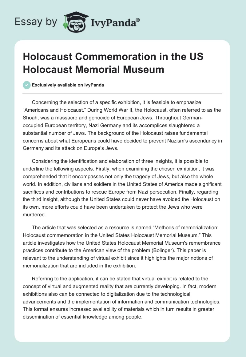 Holocaust Commemoration in the US Holocaust Memorial Museum. Page 1