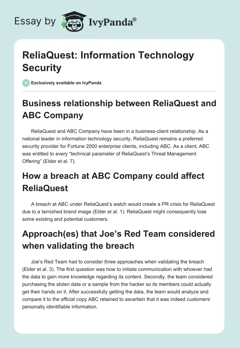 ReliaQuest: Information Technology Security. Page 1