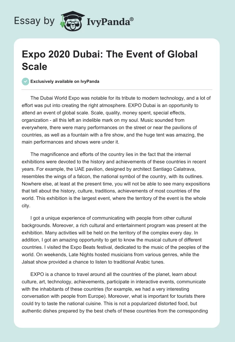 Expo 2020 Dubai: The Event of Global Scale. Page 1