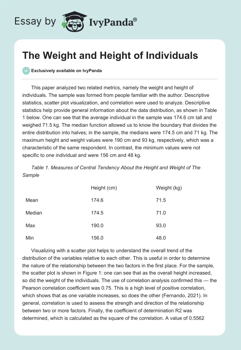 The Weight and Height of Individuals. Page 1