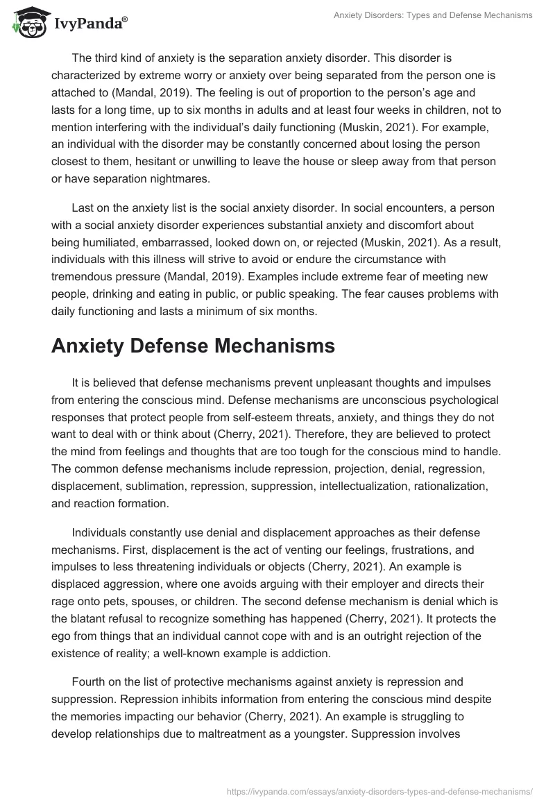 Anxiety Disorders: Types and Defense Mechanisms. Page 2