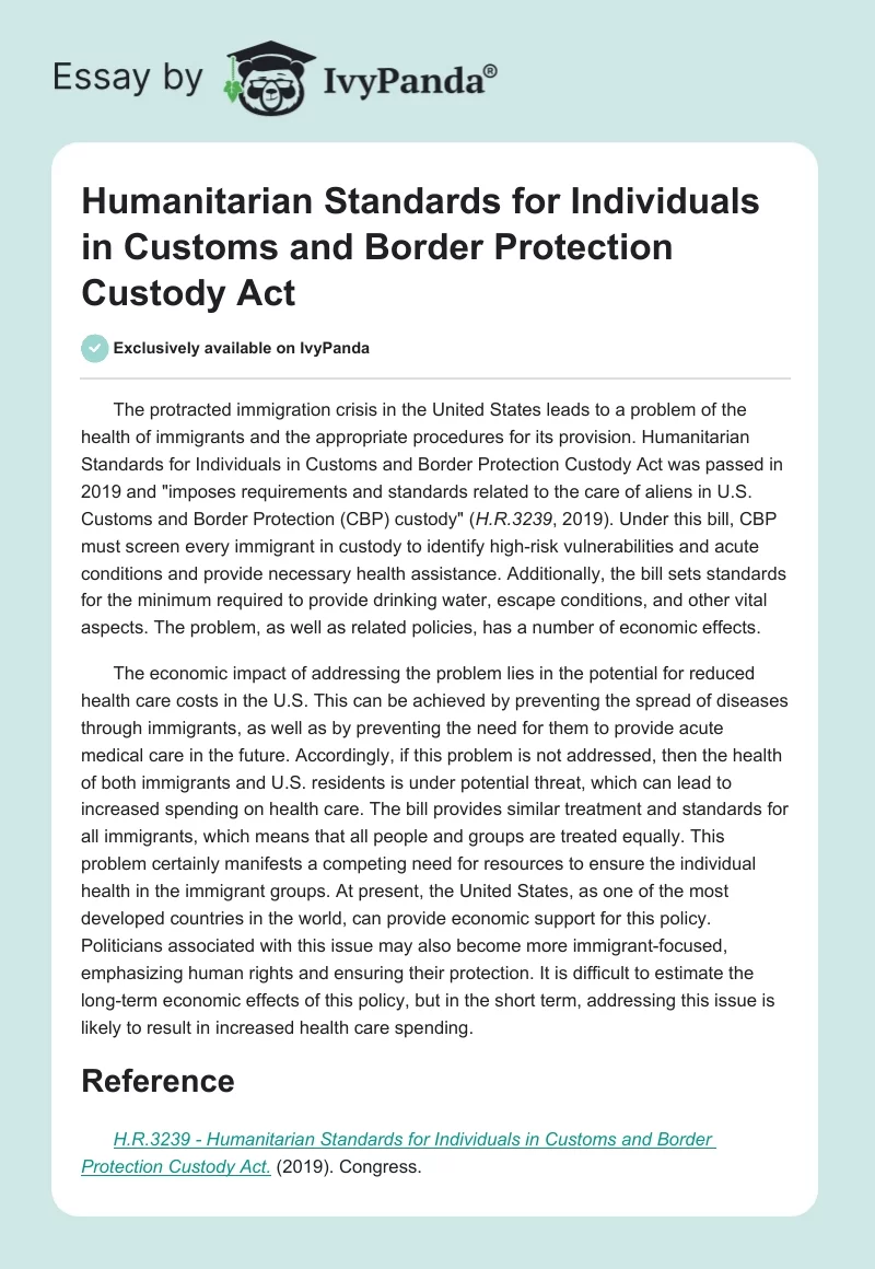 Humanitarian Standards for Individuals in Customs and Border Protection Custody Act. Page 1