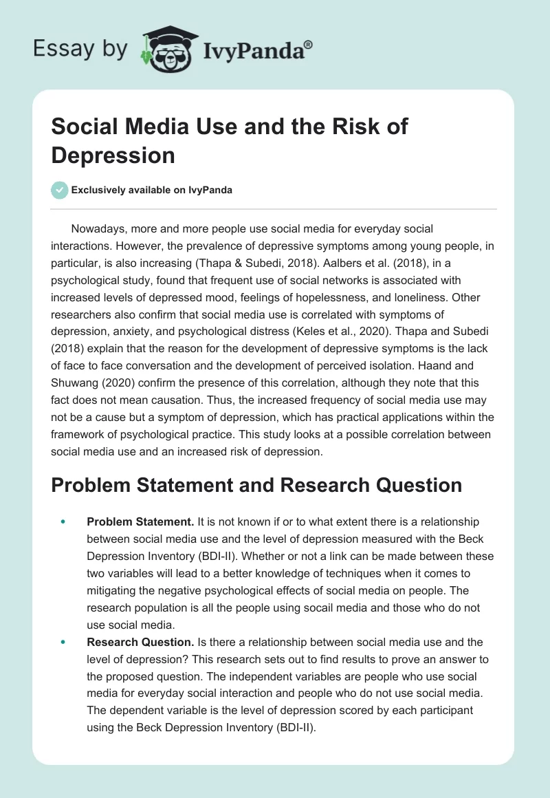 Social Media Use and the Risk of Depression. Page 1