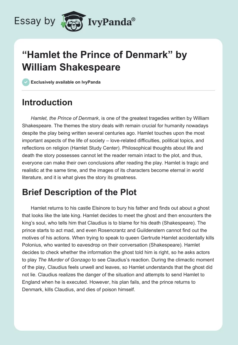 “Hamlet the Prince of Denmark” by William Shakespeare. Page 1