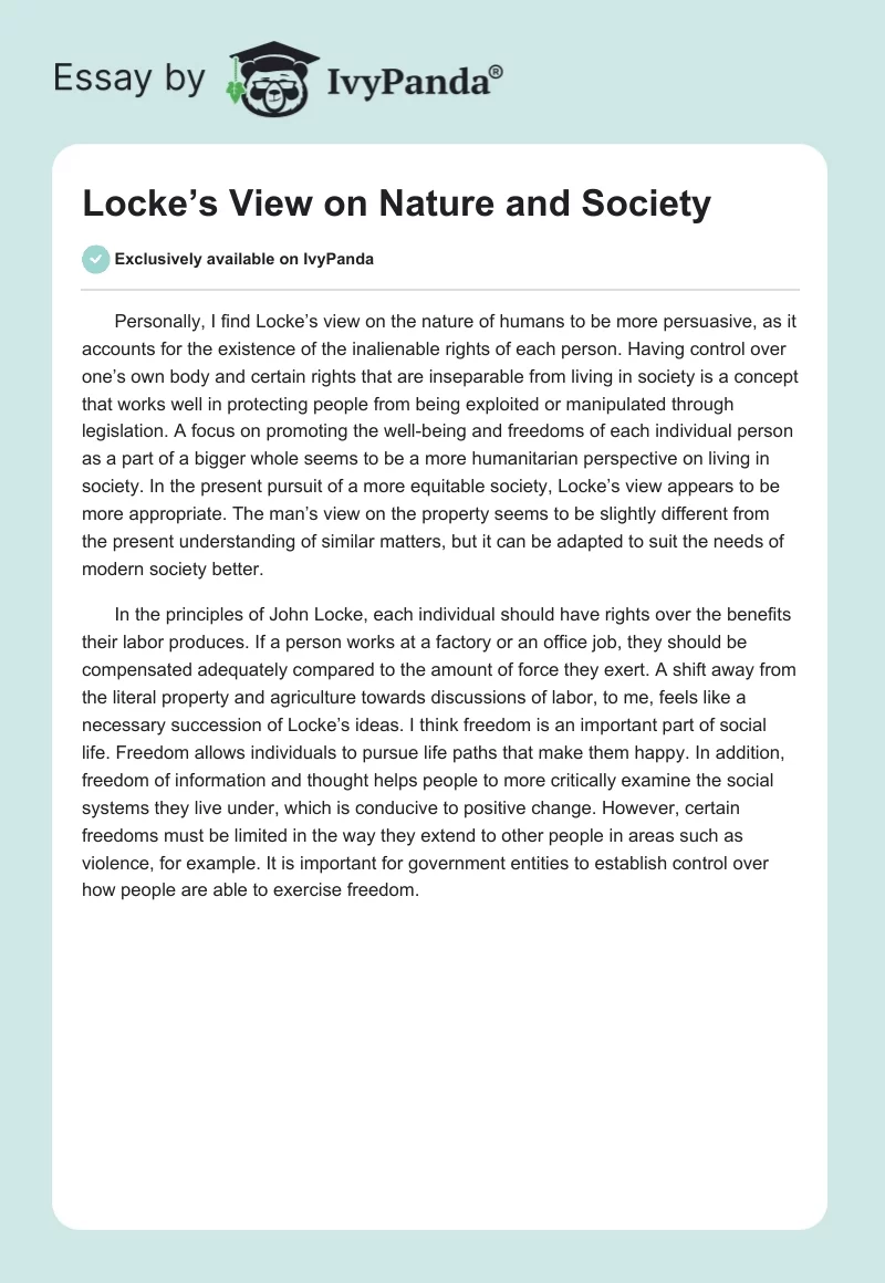 Locke’s View on Nature and Society. Page 1