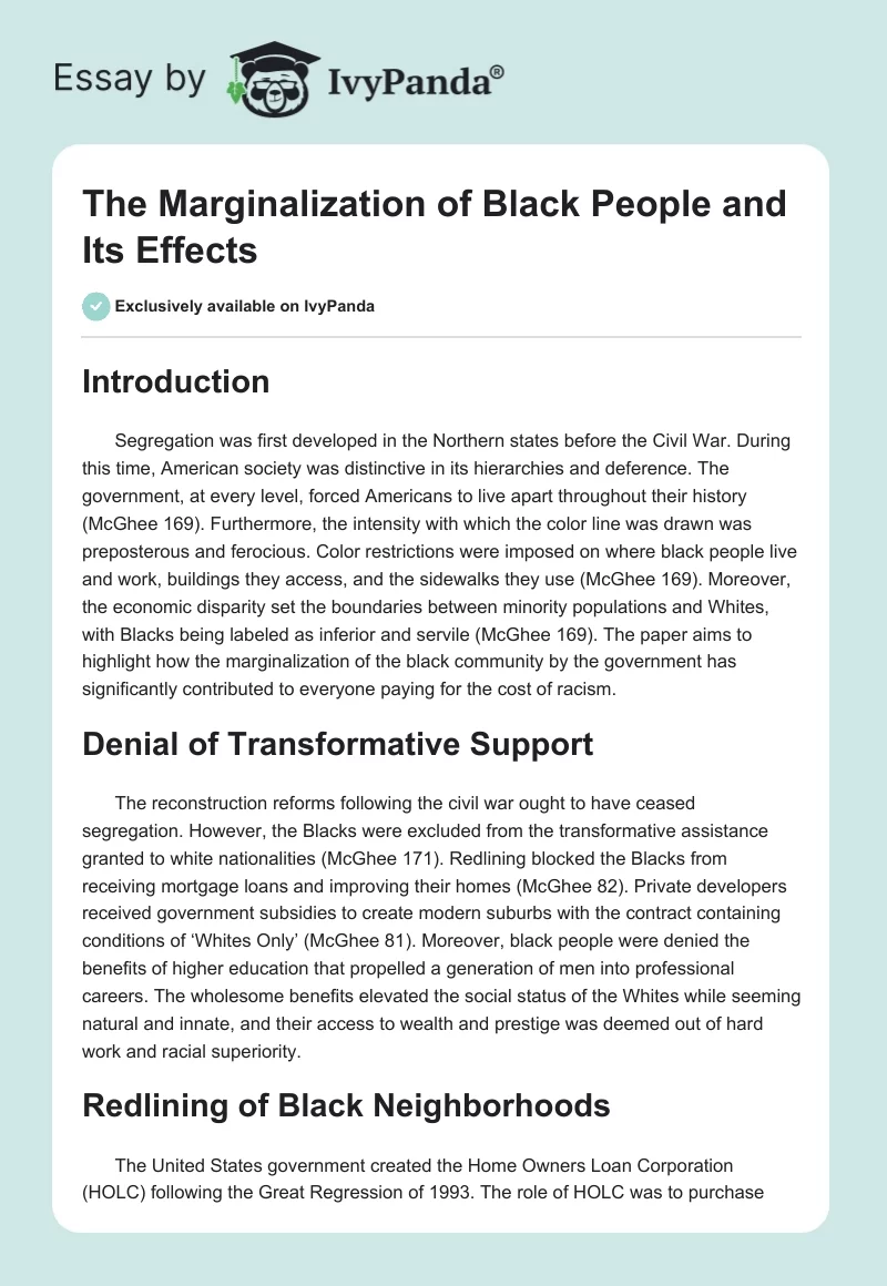 The Marginalization of Black People and Its Effects. Page 1