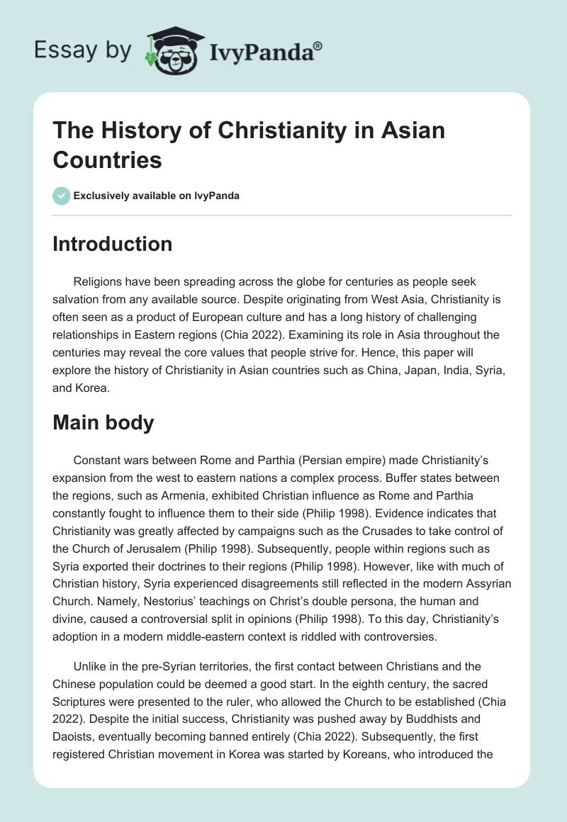 The History of Christianity in Asian Countries. Page 1