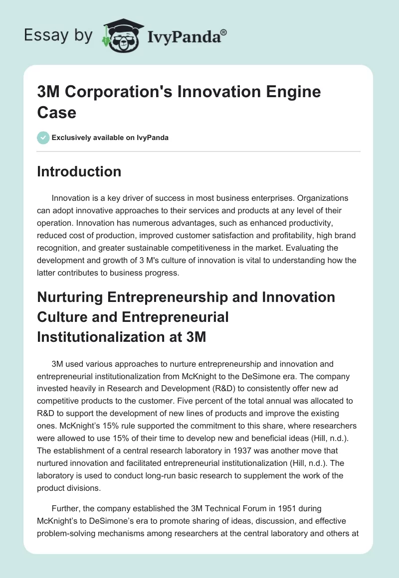 3M Corporation's Innovation Engine Case. Page 1