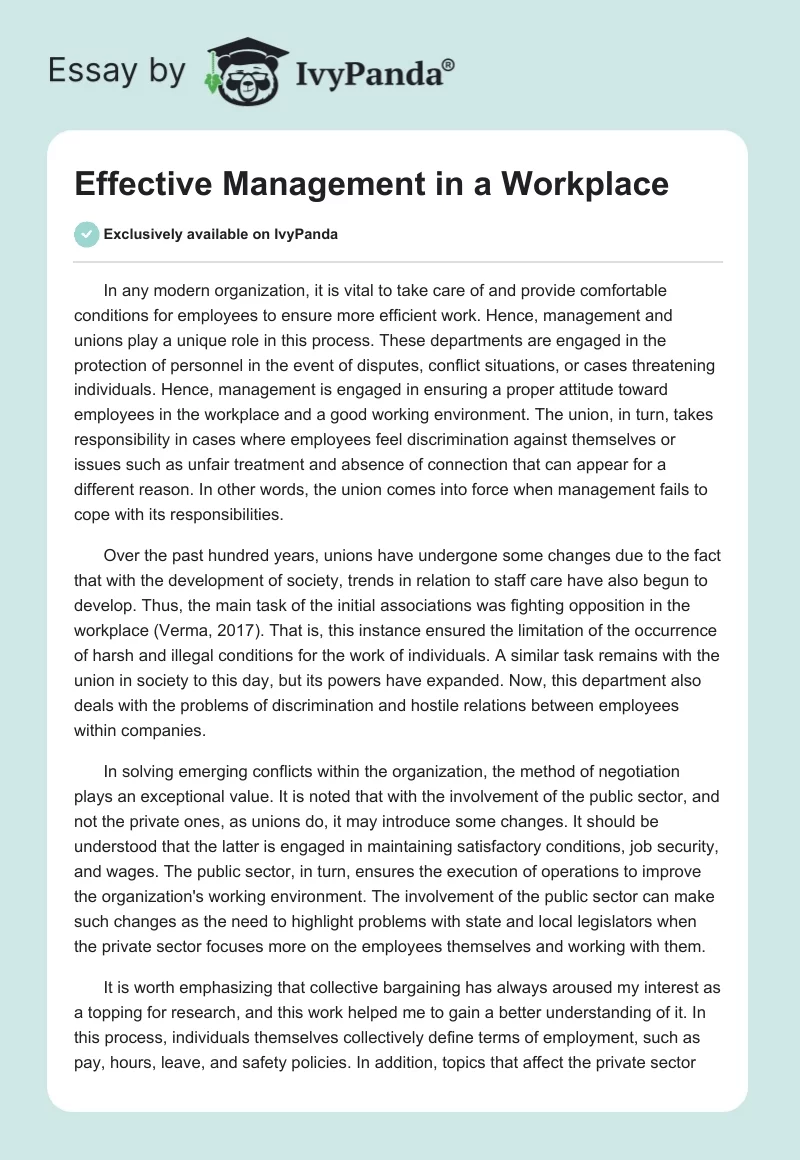Effective Management in a Workplace. Page 1