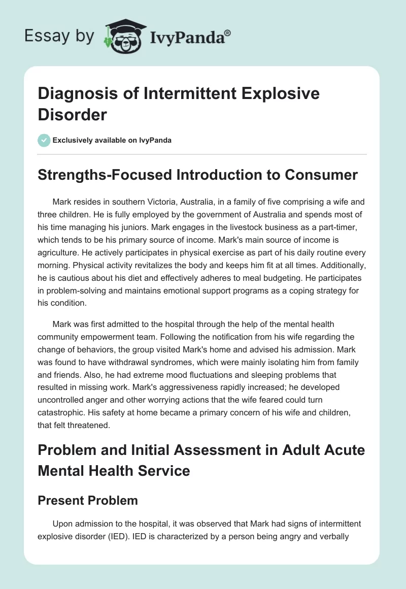 Diagnosis of Intermittent Explosive Disorder. Page 1