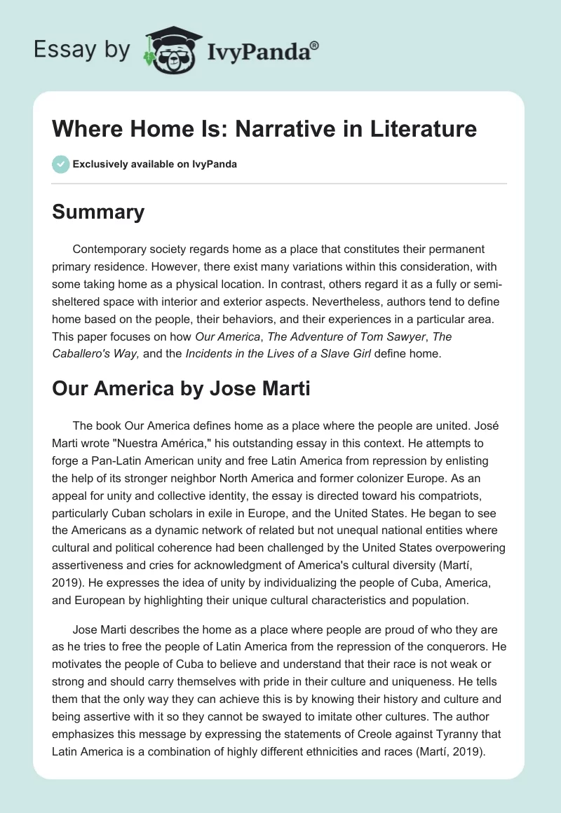 Where Home Is: Narrative in Literature. Page 1