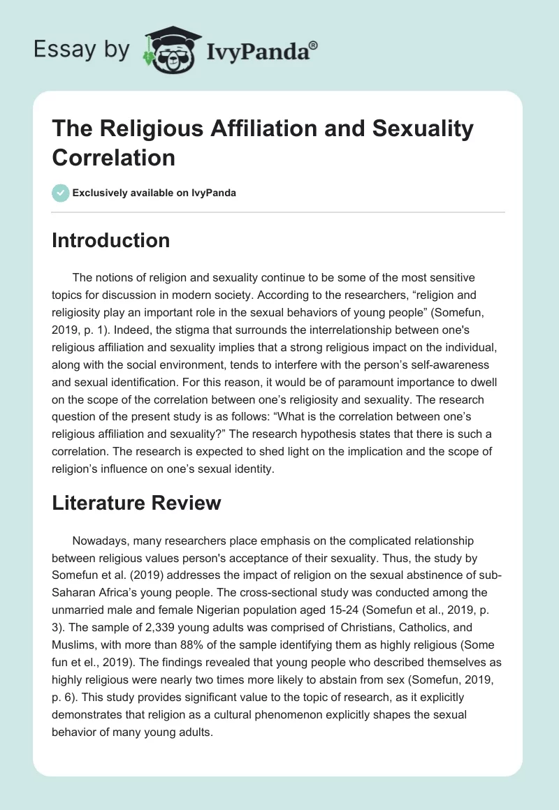The Religious Affiliation and Sexuality Correlation. Page 1