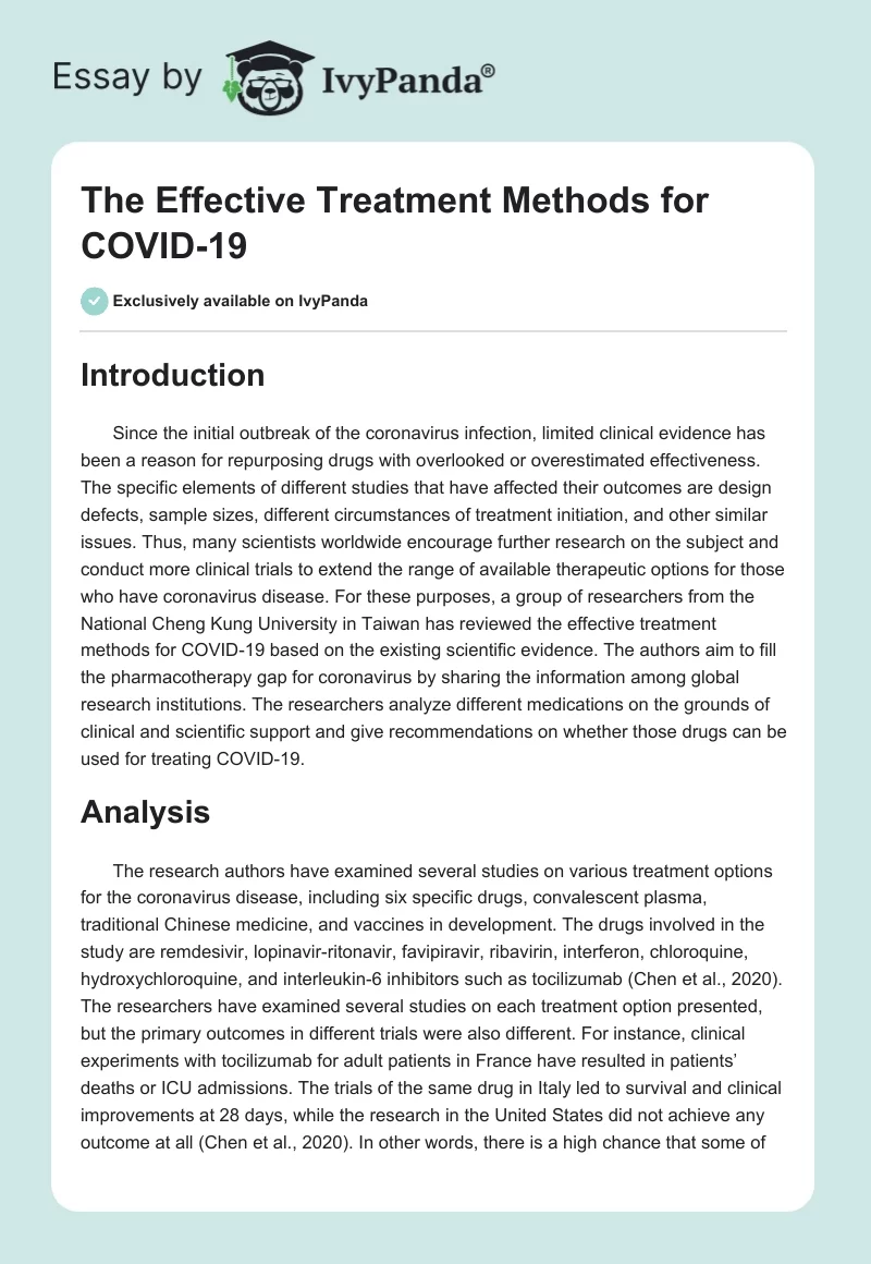 The Effective Treatment Methods for COVID-19. Page 1