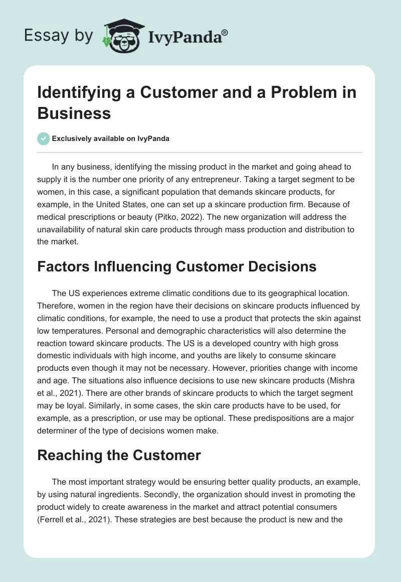 Identifying a Customer and a Problem in Business. Page 1