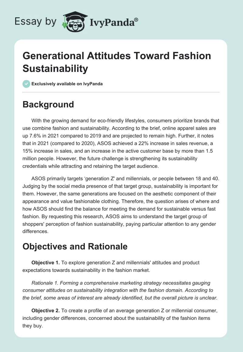 Generational Attitudes Toward Fashion Sustainability. Page 1