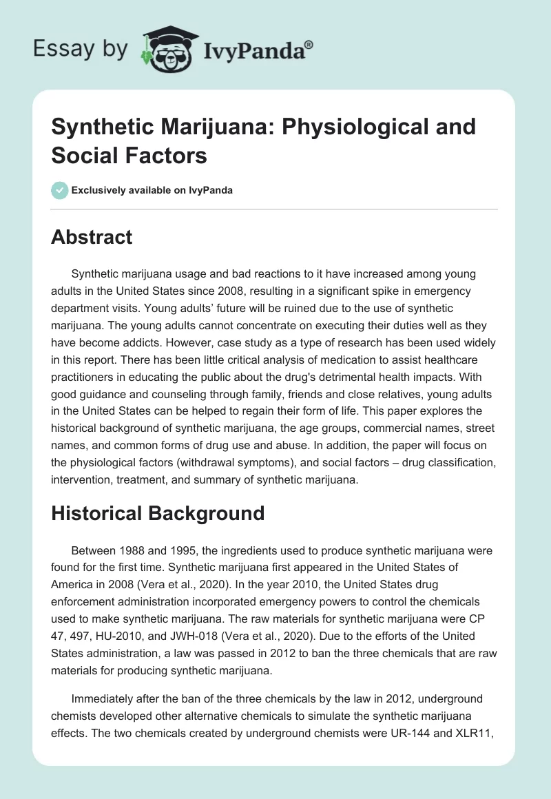 Synthetic Marijuana: Physiological and Social Factors. Page 1