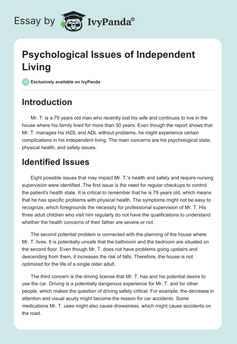 Psychological Issues of Independent Living. Page 1