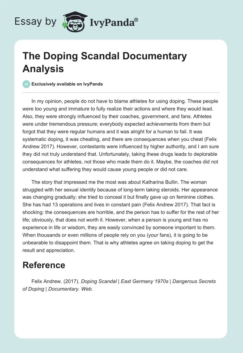 The Doping Scandal Documentary Analysis. Page 1
