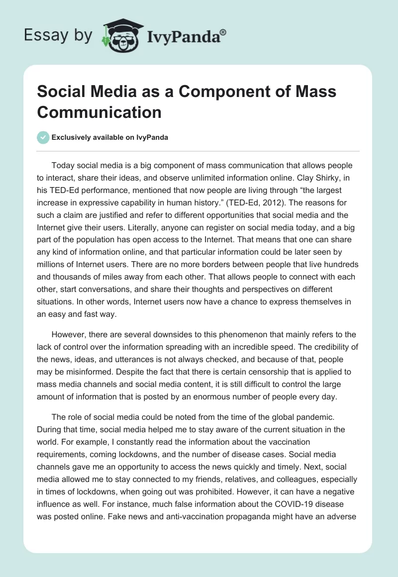 Social Media as a Component of Mass Communication. Page 1