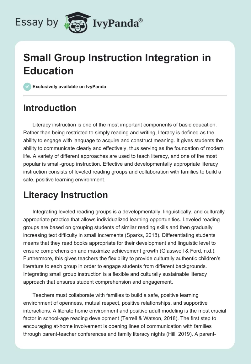Small Group Instruction Integration in Education. Page 1