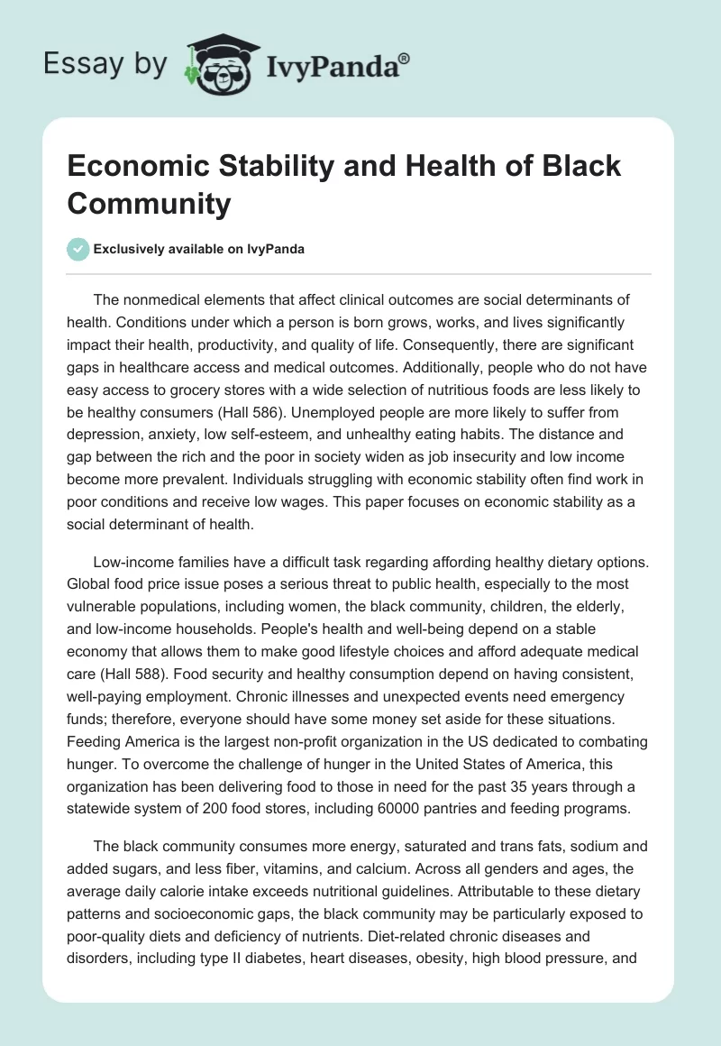 Economic Stability and Health of Black Community. Page 1