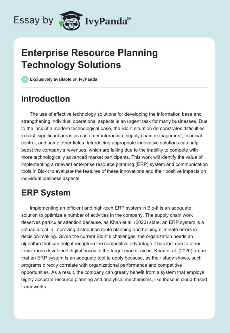 Enterprise Resource Planning Technology Solutions. Page 1