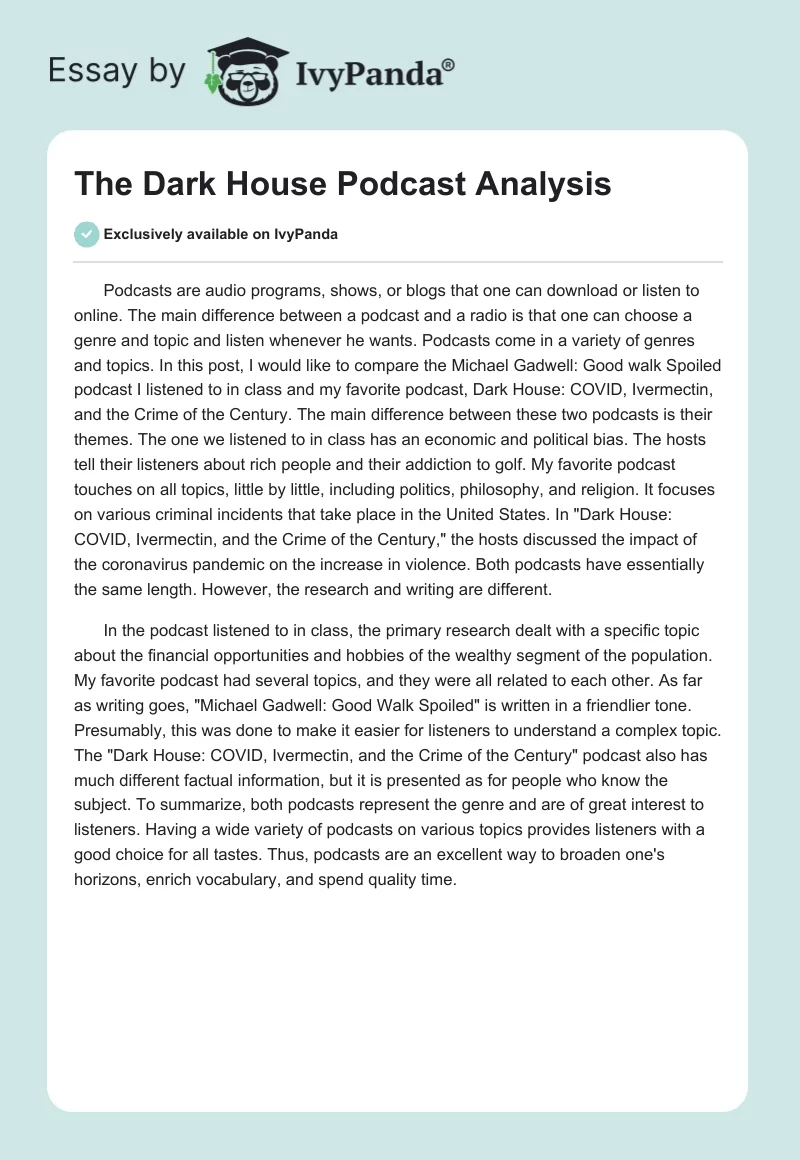 The Dark House Podcast Analysis. Page 1