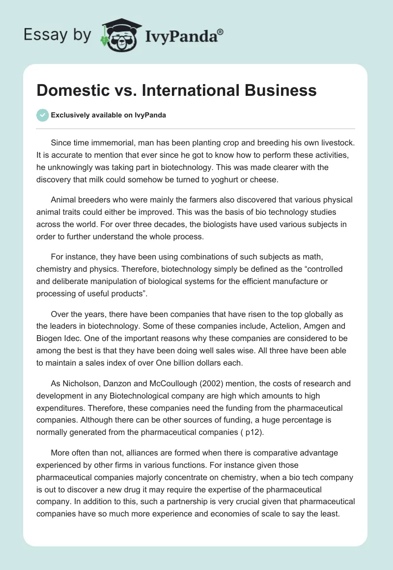Domestic vs. International Business. Page 1