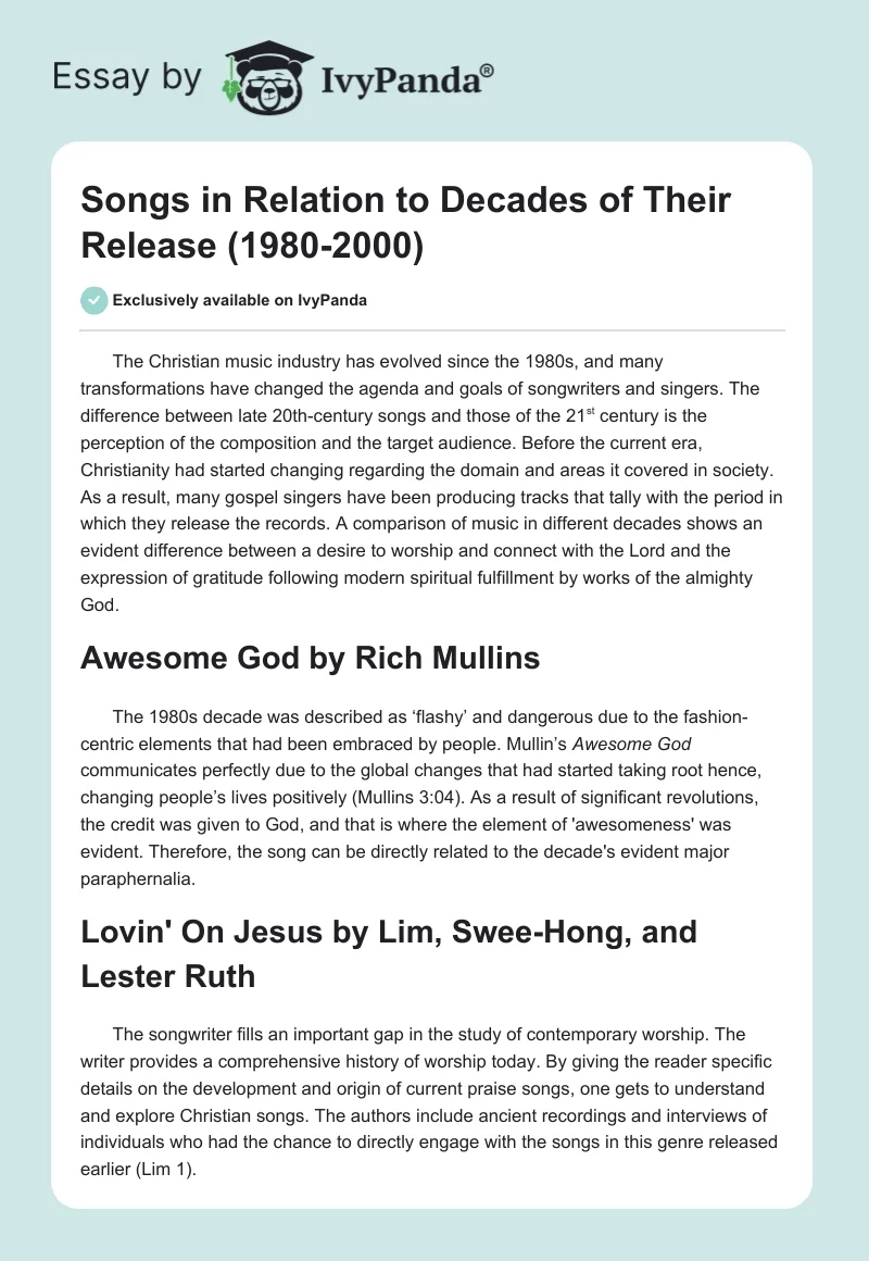 Songs in Relation to Decades of Their Release (1980-2000). Page 1