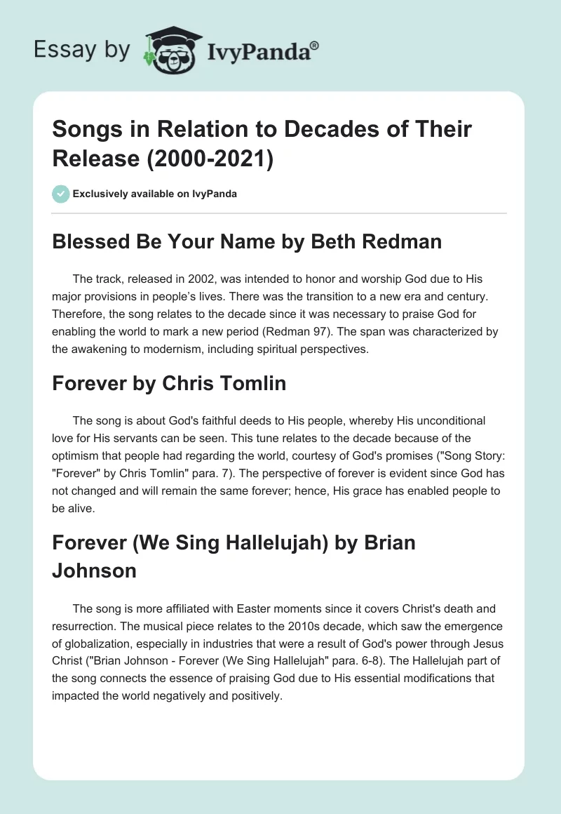Songs in Relation to Decades of Their Release (2000-2021). Page 1