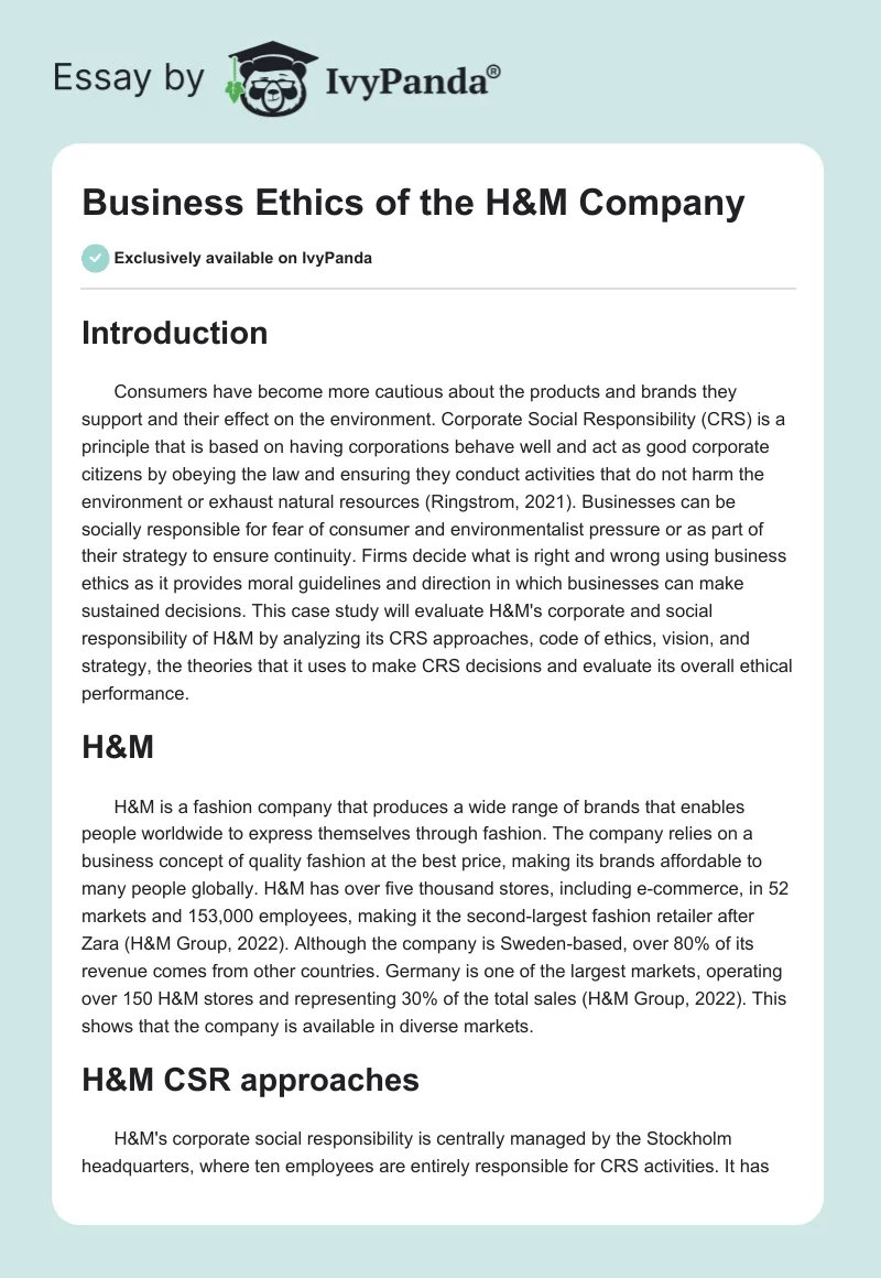 Business Ethics of the H&M Company. Page 1
