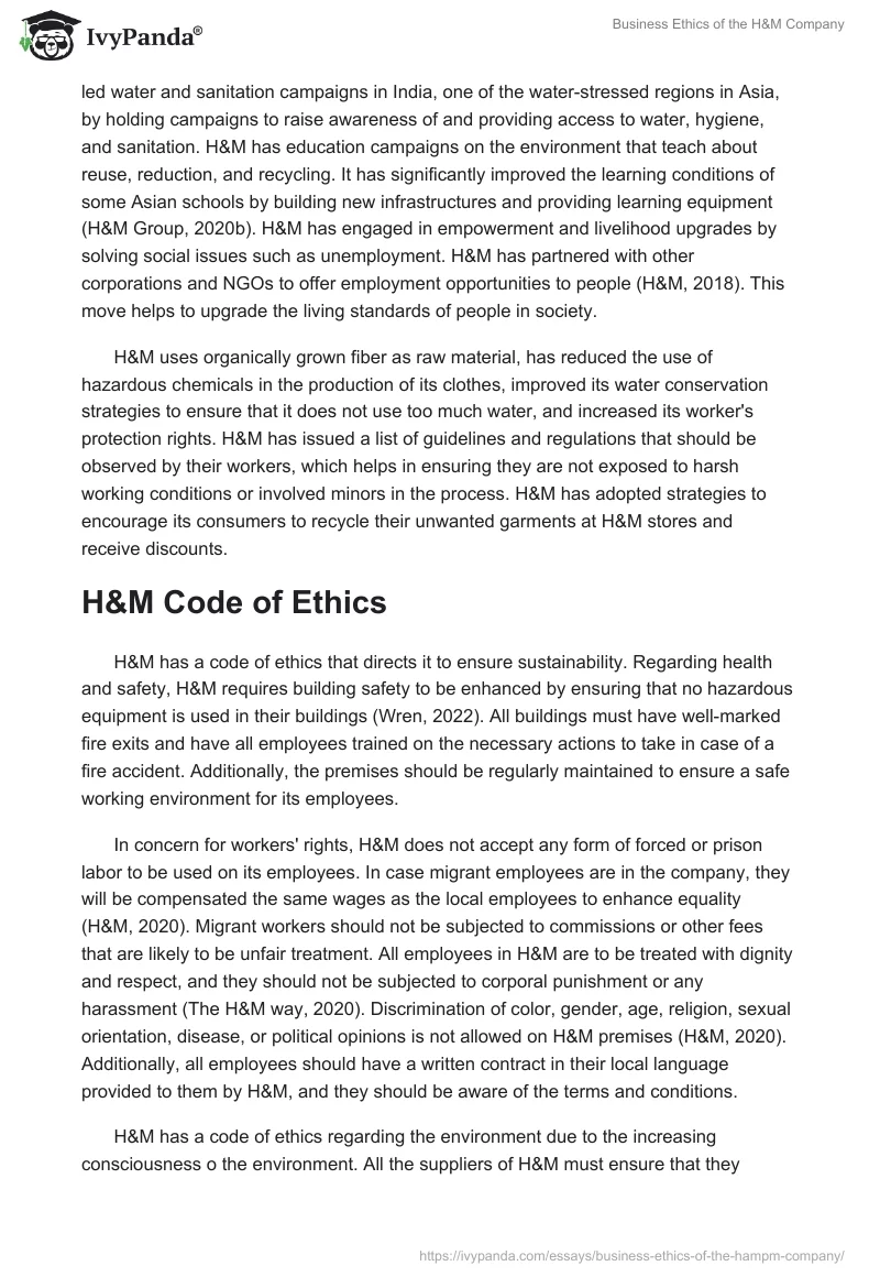 Business Ethics of the H&M Company. Page 2