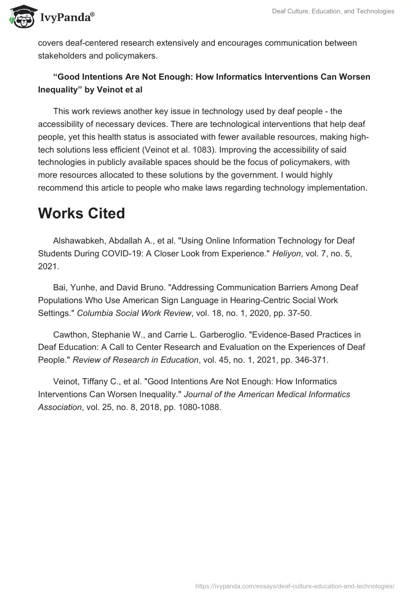 Deaf Culture, Education, and Technologies. Page 2